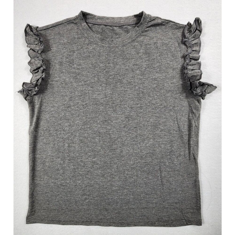 Round Neck Shirt Layered Ruffle Frill Trim Butterfly Sleeve Womens Size Small